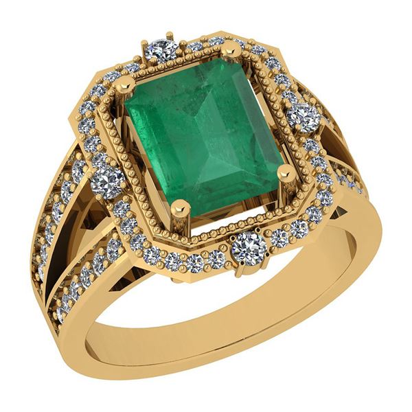 Certified 2.99 Ctw I2/I3 Emerald And Diamond 14K Yellow