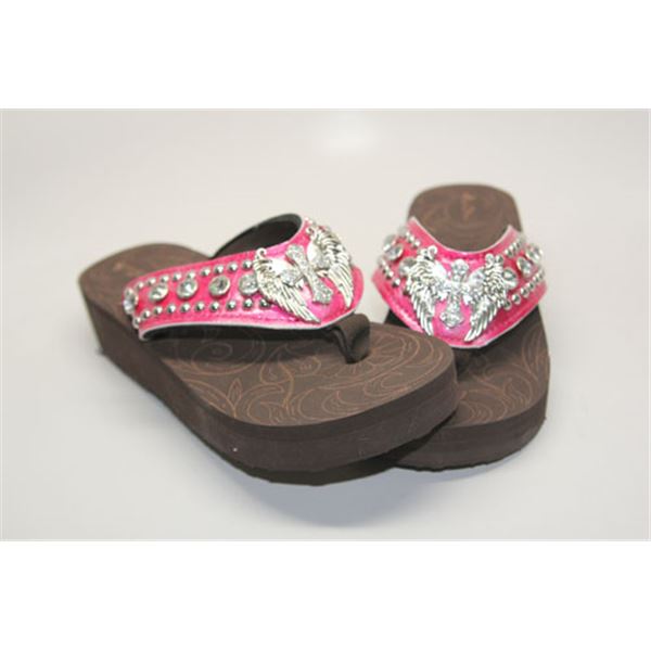 WINGED CROSS PINK FLIP FLOPS (SIZE 11)