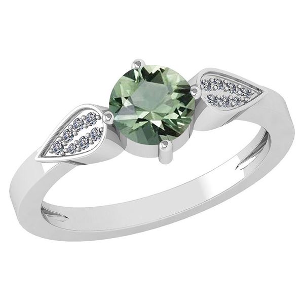 Certified 1.12 Ctw Green Amethyst And Diamond 14k White