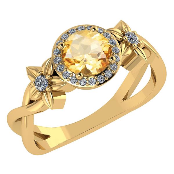 Certified 1.00 Ctw Citrine And Diamond 14k Yellow Halo