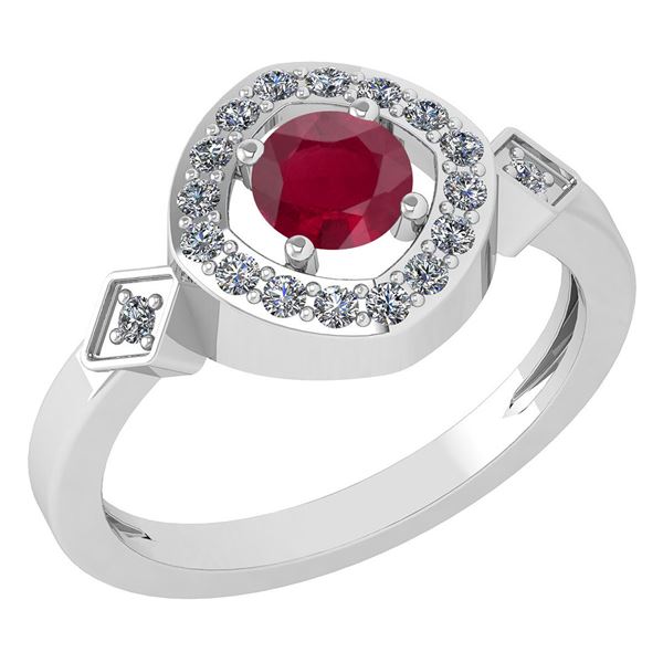 Certified 0.77 Ctw Ruby And Diamond 14K White Gold Ring