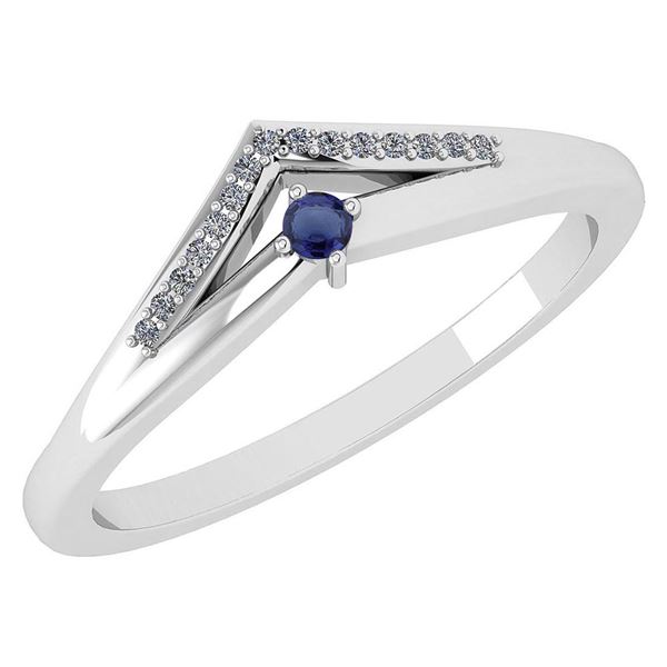 Certified 0.07 Ctw Blue Sapphire And Diamond 14k White