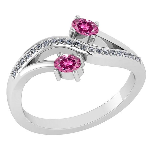 Certified 0.53Ctw Pink Tourmaline And Diamond 14k White