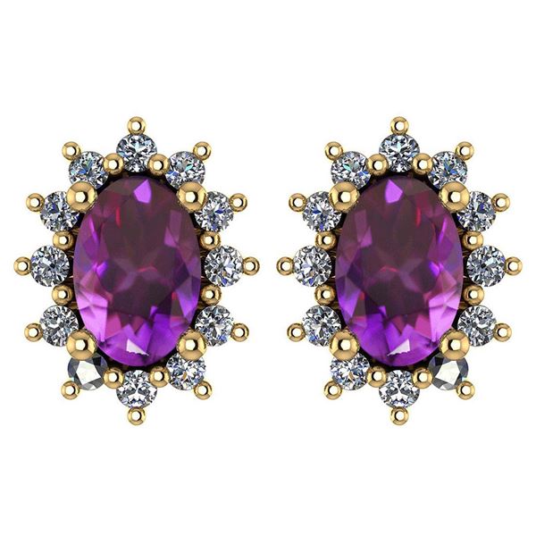 Certified 1.24 Ctw Amethyst And Diamond 14k Yellow Gold