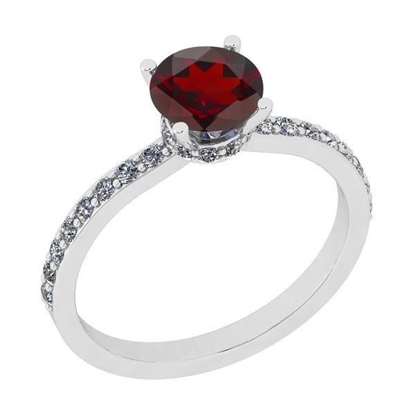 Certified 0.70 Ctw I2/I3 Garnet And Diamond 14K White G