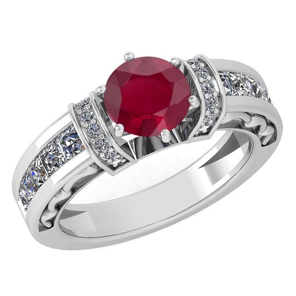 Certified 2.15 Ctw Ruby And Diamond 14K White Gold Halo