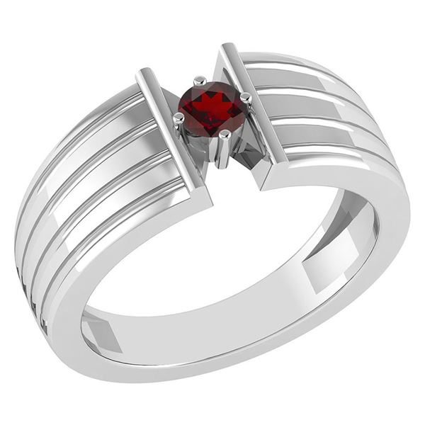 Certified 0.20 Ctw Garnet Solitaire Ring 14K White Gold