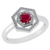 Image 1 : Certified 0.69 Ctw Ruby And Diamond 18K White Gold Halo