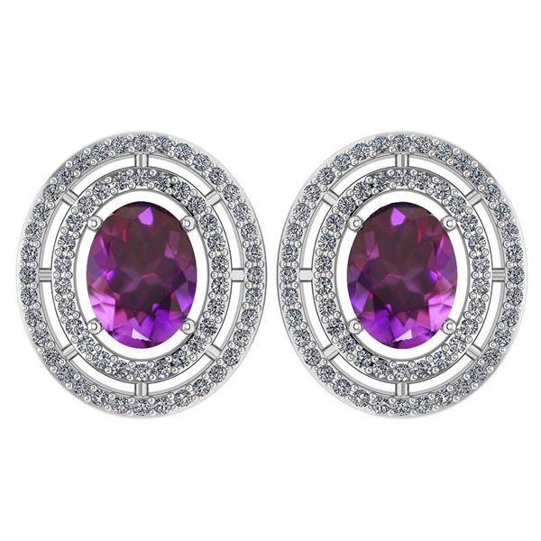 Certified 3.12 Ctw Amethyst And Diamond 18K White Gold