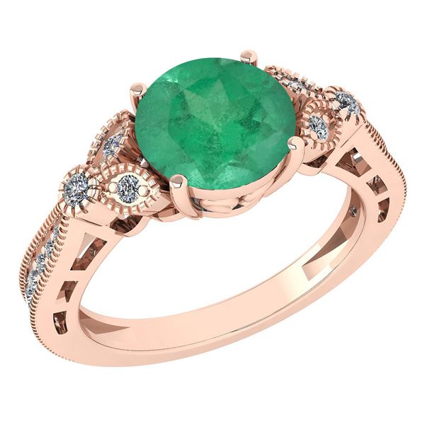 Certified 1.49 Ctw Emerald And Diamond 18K Rose Gold Ha