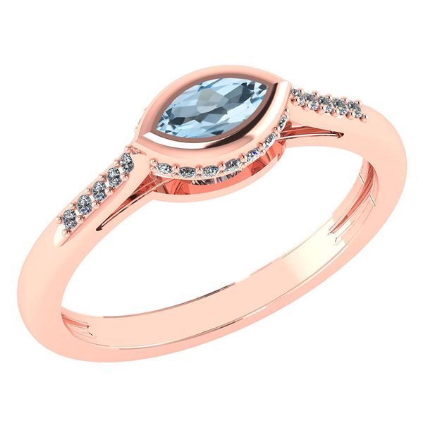 Certified 0.38 Ctw Aquamarine And Diamond 18k Rose Halo
