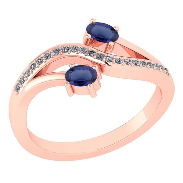 Certified 0.53 Ctw Blue Sapphire And Diamond 14k Rose G