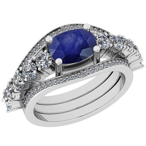 Certified 2.52 Ctw I2/I3 Blue Sapphire And Diamond 14K