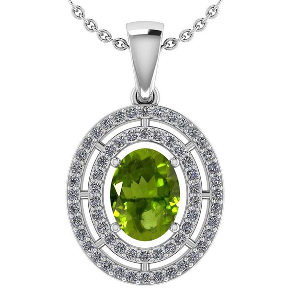 Certified 1.56 Ctw Peridot And Diamond 18K White Gold H