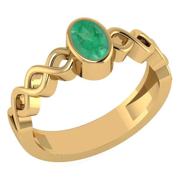 Certified 0.50Ctw Genuine Emerald 14K Yellow Gold Ring