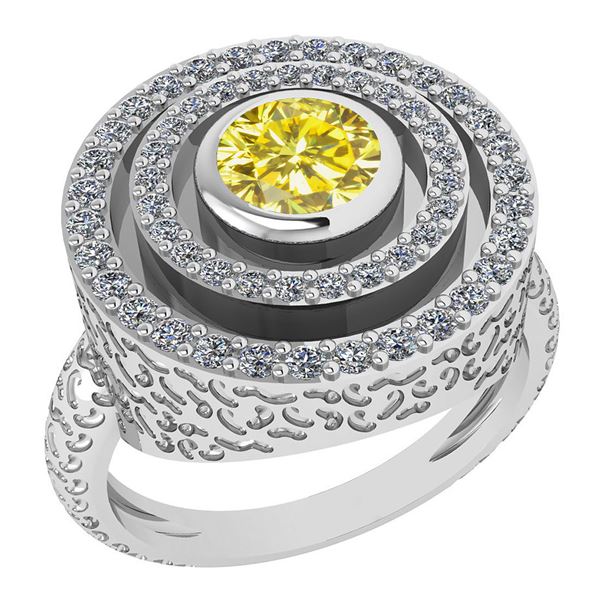 Certified 0.87 Ctw Treated Fancy Yellow Diamond And Whi