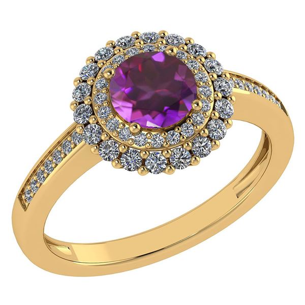Certified 1.28 Ctw Amethyst And Diamond 14k Yellow Gold