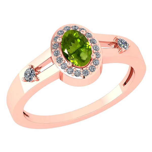 Certified 0.65 Ctw Peridot And Diamond 14k Rose Gold Ha