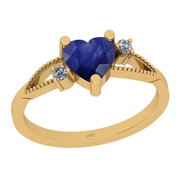Certified 0.74 Ctw I2/I3 Blue Sapphire And Diamond 14K