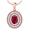 Image 1 : Certified 1.56 CTW Ruby And Diamond 14k Rose Gold Halo
