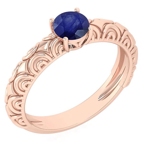 Certified 0.45 Ctw Blue Sapphire Solitaire Ring 14K Ros