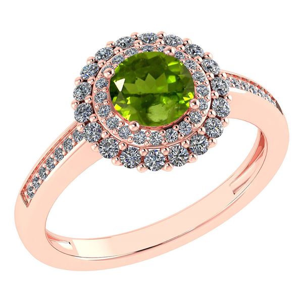 Certified 1.28 Ctw Peridot And Diamond 14k Yellow Halo