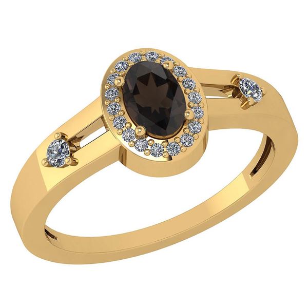 Certified 0.65 Ctw Smoky Quarzt And Diamond 14k Yellow