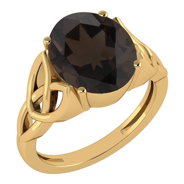 Certified 2.50 Ctw Smoky Quartz 14K Yellow Gold Solitai