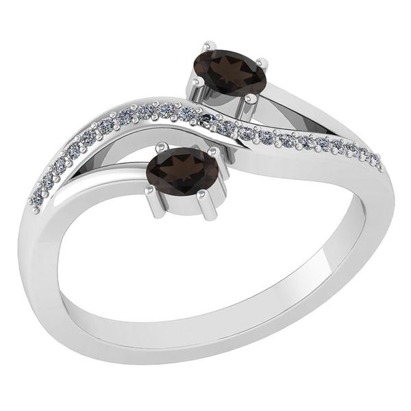 Certified 0.53 Ctw Smoky Quarzt And Diamond 14k White G