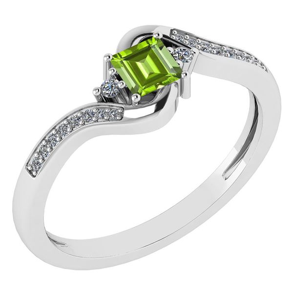 Certified 0.51 Ctw Peridot And Diamond 14k White Gold H