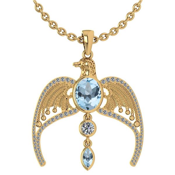 Certified 3.41 Ctw Aquamarine And Diamond Eagle Necklac
