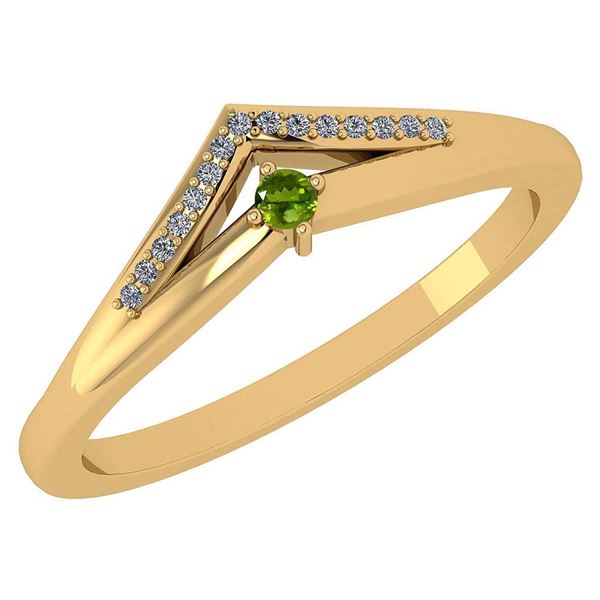 Certified 0.07 Ctw Peridot And Diamond 14k Yellow Gold
