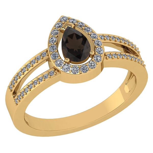 Certified 0.74 CTW Smoky Quarzt And Diamond 14k Yellow