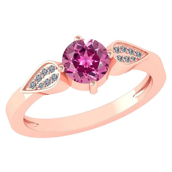 Certified 1.12 Ctw Pink Tourmaline And Diamond 14k Rose