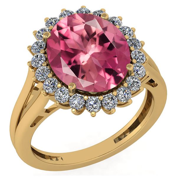 Certified 5.65 Ctw Pink Tourmaline And Diamond VS/SI1 H