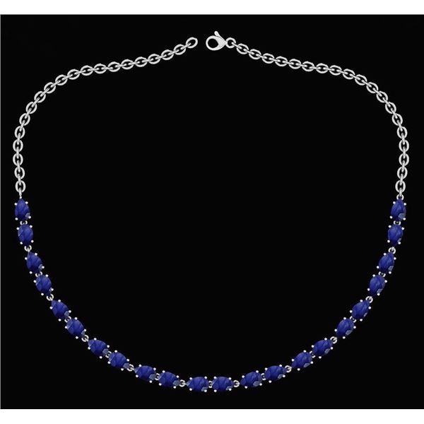 Certified 18.75 Ctw Blue Sapphire Princess Shape Neckla