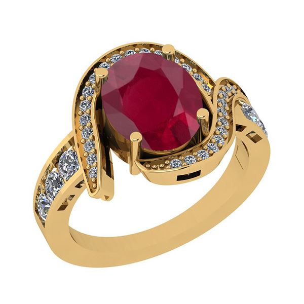 Certified 3.01 Ctw I2/I3 Ruby And Diamond 14K Yellow Go