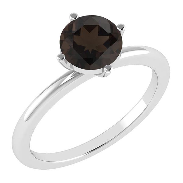 Certified 1.25 Ctw Smoky Quartz 14K White Gold Solitair