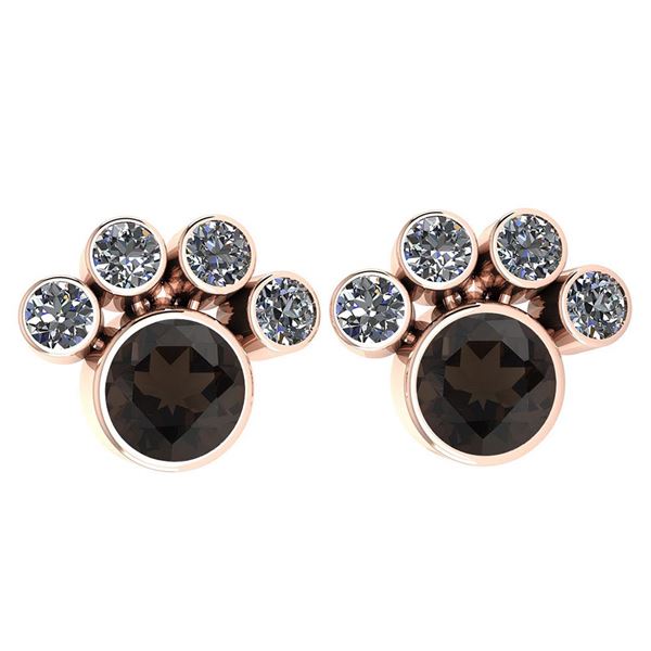 Certified 15.50 Ctw Smoky Quartz And Diamond SI2/I1 Ear