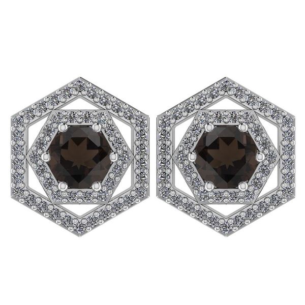 Certified 1.38 Ctw Smoky Quarzt And Diamond 18k White G
