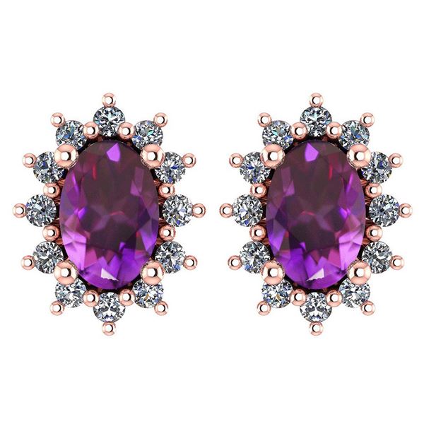 Certified 1.24 Ctw Amethyst And Diamond 14k Rose Gold H