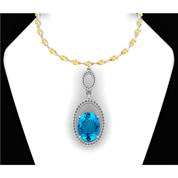 Certified 59.19 Ctw Blue Topaz & Citrine And Diamond I2