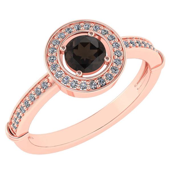 Certified 0.94 Ctw Smoky Quarzt And Diamond 14k Rose Go