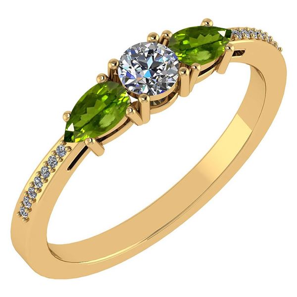 Certified 0.77 Ctw Peridot And Diamond 14k Yellow Gold