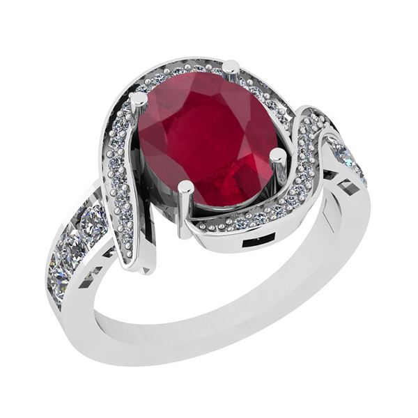 Certified 3.01 Ctw I2/I3 Ruby And Diamond 14K White Gol