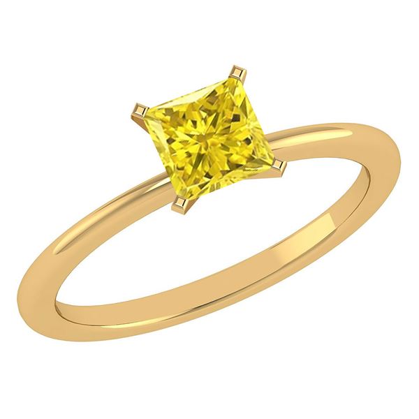 Certified 0.75 Ctw Princess Cut Fancy Yellow Diamond 18