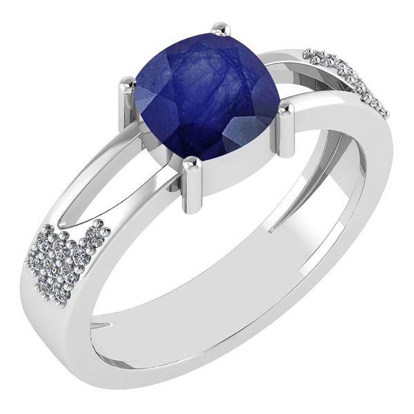 Certified 1.14 Ctw Blue Sapphire And Diamond 14k White