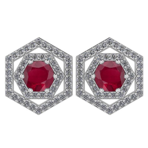 Certified 1.38 Ctw Ruby And Diamond Platinum Halo Stud