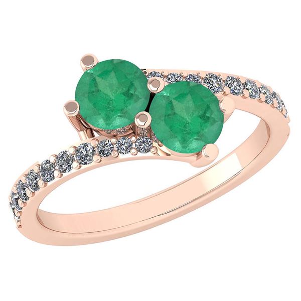 Certified 1.24 Ctw Emerlad And Diamond Wedding/Engageme