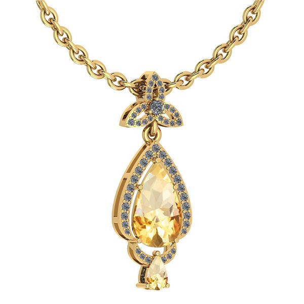 Certified 3.62 Ctw Citrine And Diamond VS/SI1 Necklace